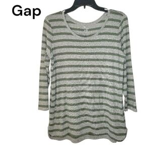 GAP Super Soft Striped Tee/ Top, M, Grey/Green, EUC